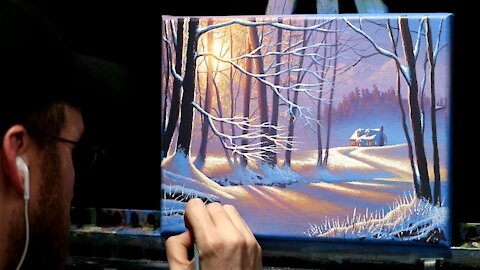 Acrylic Landscape Painting of A Winter House - Time Lapse - Artist Timothy Stanford