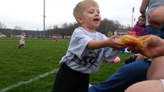 Kid Stops Playing Soccer To Eat French Fries