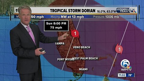 Tropical Storm Dorian's winds remain at 50 mph; Puerto Rico under hurricane watch