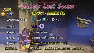 Destiny 2 Master Lost Sector: Europa - Bunker E15 on my Arc Warlock 2-17-24