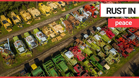 A 'graveyard' for combine harvesters has been captured from above