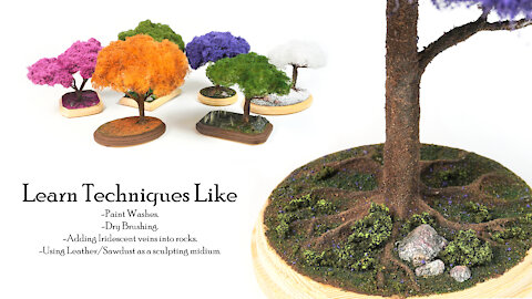 How to make Diorama Trees from Sawdust or Leather Dust. Diorama Rocks bushes flowers & grass tufts