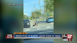 Caught on camera: hit-and-run driver retrieves bumper before getaway