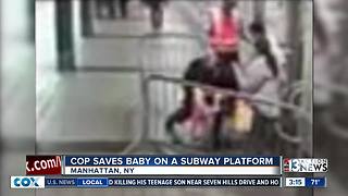 Cop saves baby on subway platform