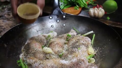 Cooking Coconut Chicken Leg Recipe eating so Yummy - Use Coconut water Cook Chicken Meat in Fry P-15