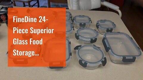 FineDine 24-Piece Superior Glass Food Storage Containers Set - Newly Innovated Hinged Locking l...