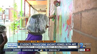 Baltimore elementary school students transform vacant rowhomes with art
