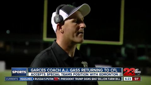 Garces Coach A.J. Gass returning to CFL