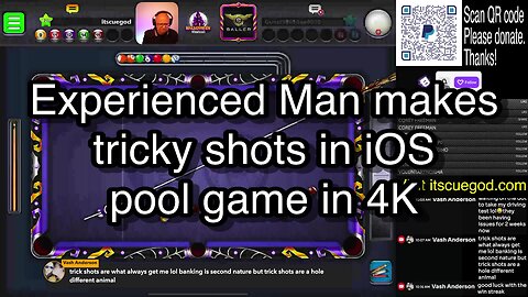 Experienced Man makes tricky shots in iOS pool game in 4K 🎱🎱🎱 8 Ball Pool 🎱🎱🎱[ReRun]