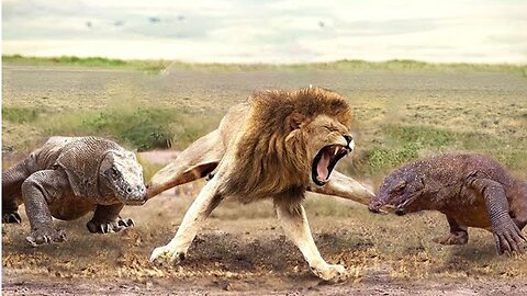 Unbelievable Encounter: Fierce Lion Faces Off Against Giant Lizard!