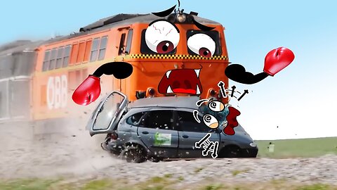 Funny Video !! Monster Trains Crush Cars on a Railroad in a Train Crash
