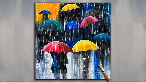 Walking in the Rain / Colorful Acrylic Painting for Beginners / Step by Step Tutorial
