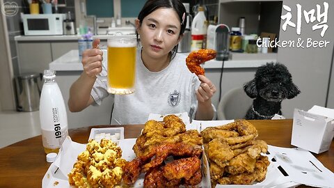 Korean chicken & beer...☆ Best Chicken jumbo wings 🥠