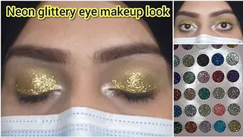 Neon glitter eye makeup tutorial | easy and quick party look with glitter | by Fiza Farrukh