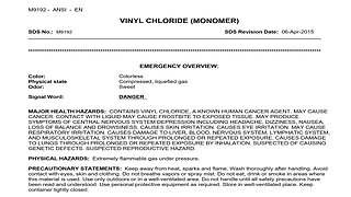 Toxicological Profile & Data Sheet On Health Hazards Of Vinyl Chloride