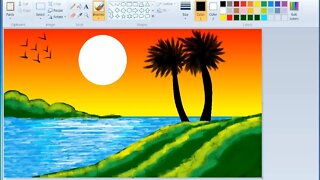 Beautiful Landscape Scenery Step By Step | MS Paint | Computer Drawing | Scenery Drawing