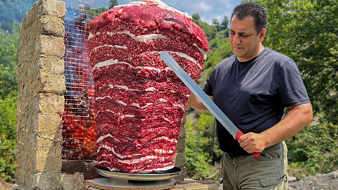 Massive Meat Doner Cooked On Fire! This Juicy Meat Will Drive Everyone Crazy