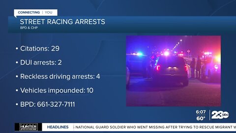 BPD, CHP: Six arrested, 10 vehicles impounded during Bakersfield street racing enforcement