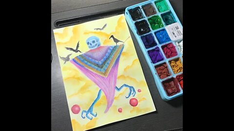 Sky Mariachi Sketch Vlog & Painting Process Gouache + Color Pencils