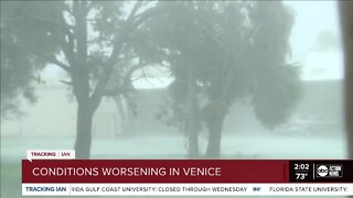 Michael Paluska in Sarasota County | Hurricane Ian conditions are worsening in Venice. Reporter Michael Paluska updates the wind and rain conditions.