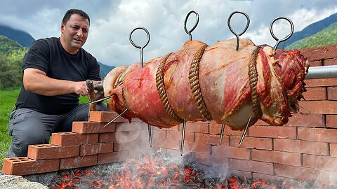 Tender Beef Roll With Cheese Baked On A Fire! Crispy Crust With Cheese Inside