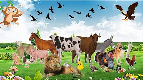 Sounds of wildlife animals, familiar animals: cats, dogs, horses, Elephants, cows