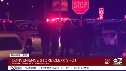 Convenience store clerk shot near 67th Avenue and Camelback Road, leading to police shooting