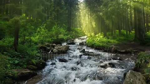 Nature river waterfall forest sun morning magical