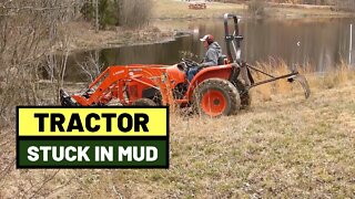 #117 Double FAIL Clearing Around Pond. Tractor Stuck. What Would You Do Here?