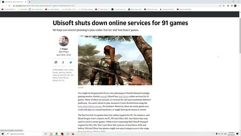 2022 Ubisoft shuts down online services for 91 games