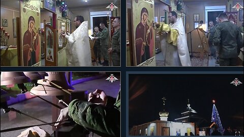 Cross procession and Christmas service in field church at Khmeimim air base in Syria