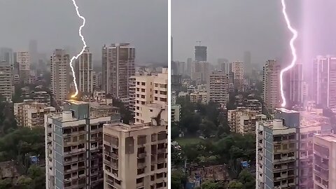 Lightning Strikes Building Right In Front Of People On Balcony