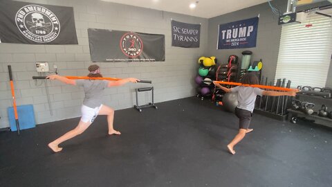 Stick Mobility Breath work Rotational Lunge