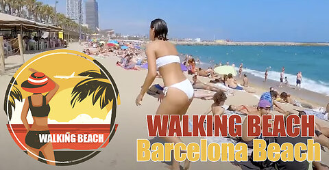 beautiful beach walk with sun - BARCELONA - WALKING BEACH 4K