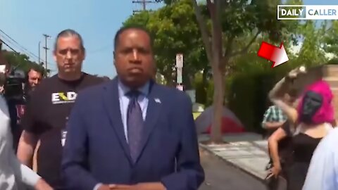 Woman In Gorilla Mask Throws Egg At Larry Elder