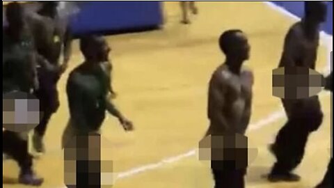 group of Brazilian medical students perform group masturbation on women's volleyball court after win