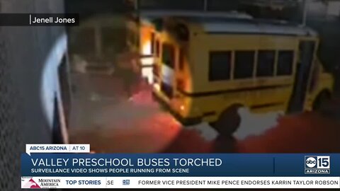 Fire set to two Valley preschool buses as two people run between them