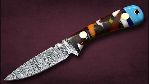 Bushcrft Knife Camping Knife Hand Forged Damascus Steel Hunting Knife Resin Handle Leather Sheath