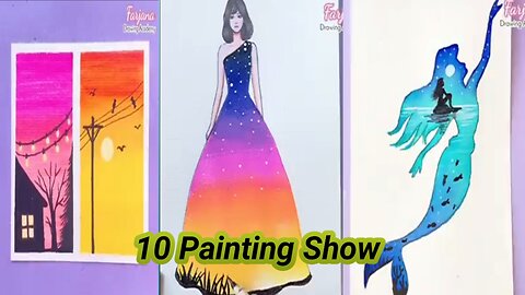 10 Scenery - Easy Water Color Painting Ideas || Painting Tutorial for beginners