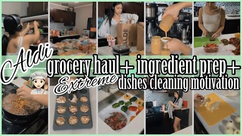 *NEW* TWICE A MONTH ALDI GROCERY HAUL+INGREDIENT PREP👩🏻‍🍳+EXTREME DISHES CLEANING 2022 | ez tingz