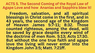 Acts 5 The Second Coming of The Royal Law of Agape Love
