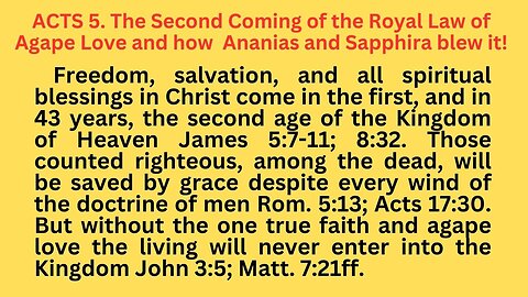 Acts 5 The Second Coming of The Royal Law of Agape Love