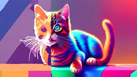 Cute Cat Abstract, Multi Colored Convert to Vector Style