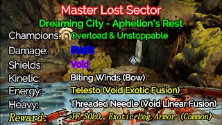 Destiny 2, Master Lost Sector, Aphelion's Rest on the Dreaming City 11-12-21