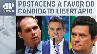 Eduardo Bolsonaro, Ciro Nogueira e Sergio Moro demonstram apoio a Javier Milei na Argentina