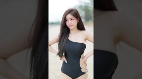 #model "Jirarat Chananto" Photoshoot for CUP-E Maganine in Black one piece #swimsuit