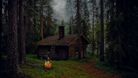 Cabin in the Woods Peaceful Nature Sounds with Crackling Fire RELAXING Ambience
