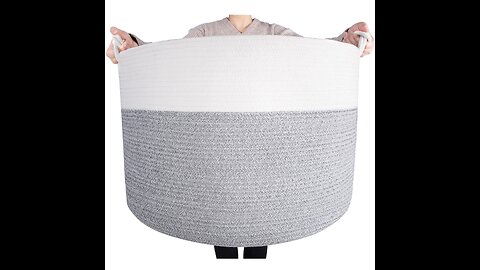 TerriTrophy XXXXLarge Cotton Rope Blanket Basket 22in x 22in x 16in Woven Laundry Hamper Storag...