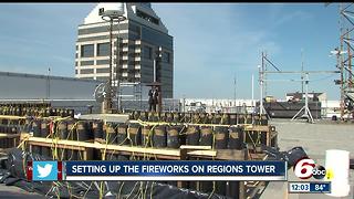 Setting up for the downtown Indy fireworks