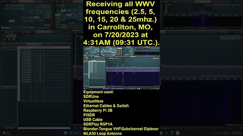 Receiving all WWV frequencies, in Carrollton, MO, on 7/20/2023 at 4:31AM (09:31 UTC.)